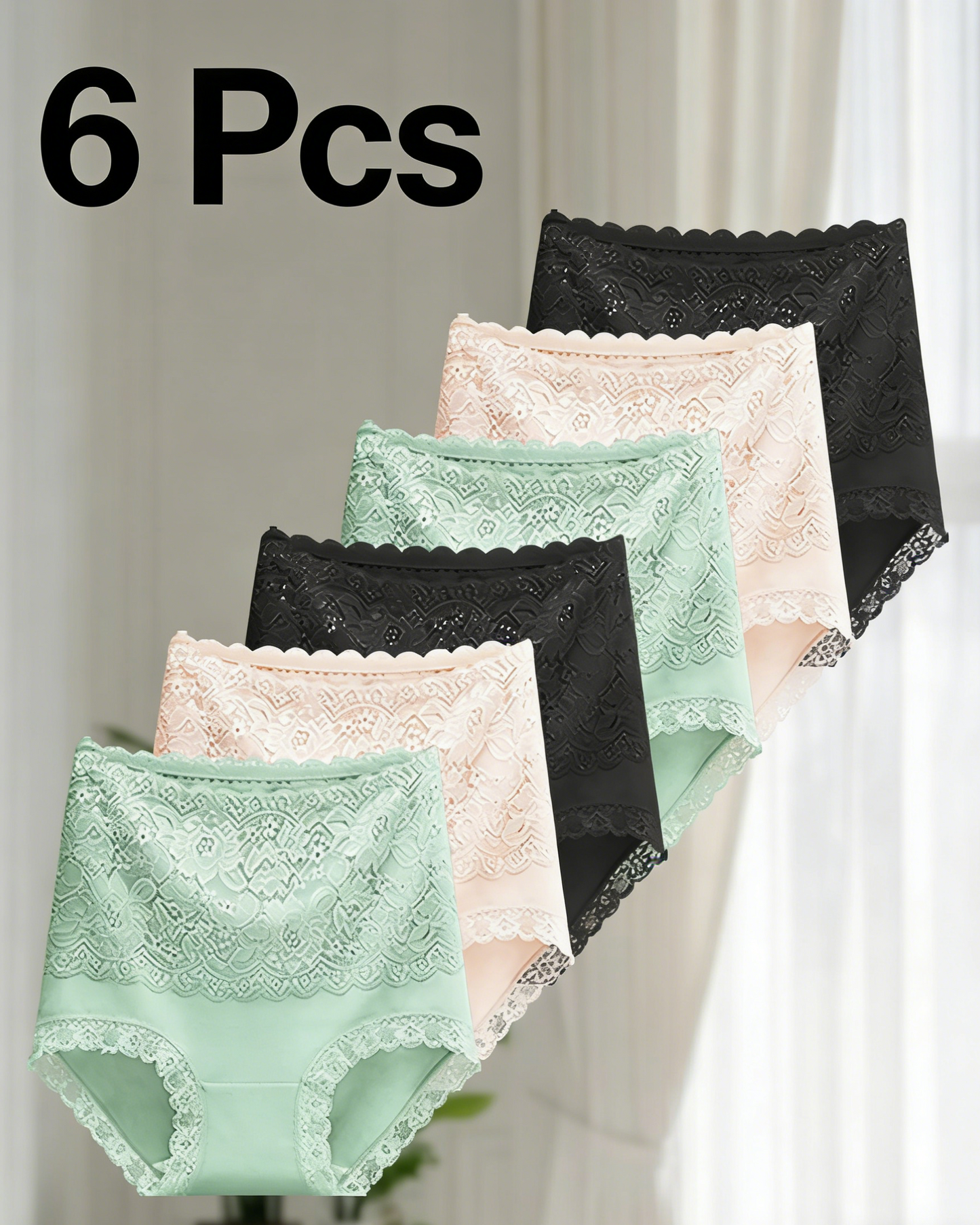Women's Floral Lace High Waist Hip Lifting Cotton Briefs (3 Pack / 6 Pack)