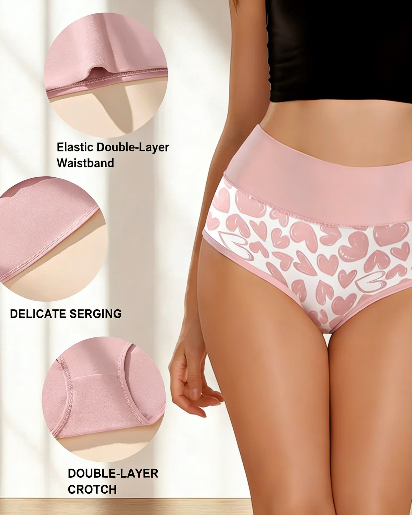 Cute Love Print Soft Cotton Stretchy Women's Panties (6 Pack)