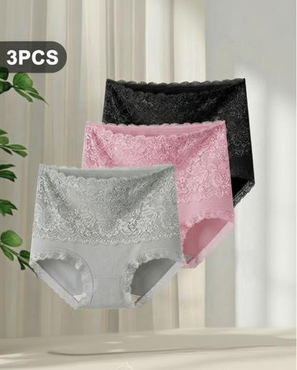 Women's Floral Lace High Waist Hip Lifting Cotton Briefs (3 Pack / 6 Pack)