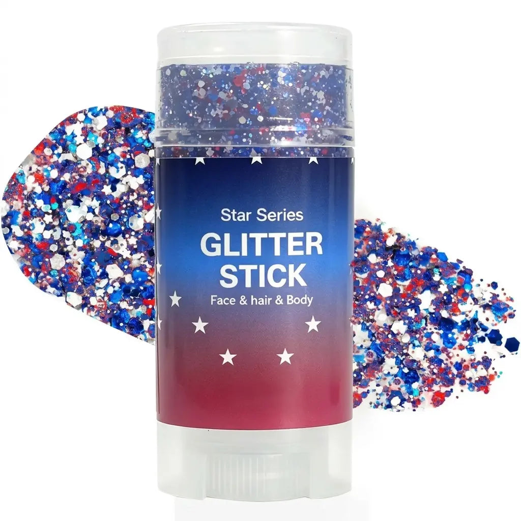Glitter Stick Red, White and Blue Body Hair Glitter Party Makeup