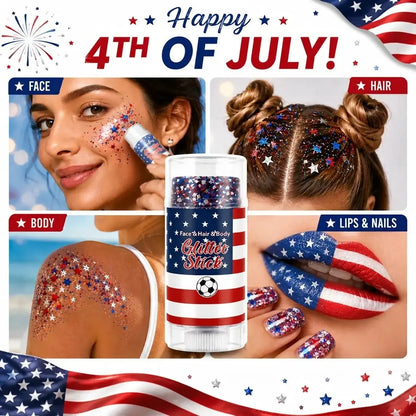 Glitter Stick Red, White and Blue Body Hair Glitter Party Makeup