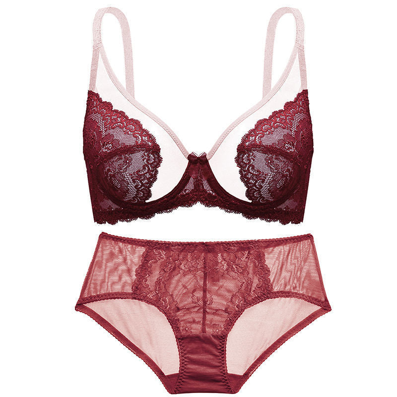 Sheer Floral Lace Support Bra Set