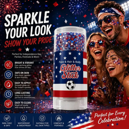 Glitter Stick Red, White and Blue Body Hair Glitter Party Makeup