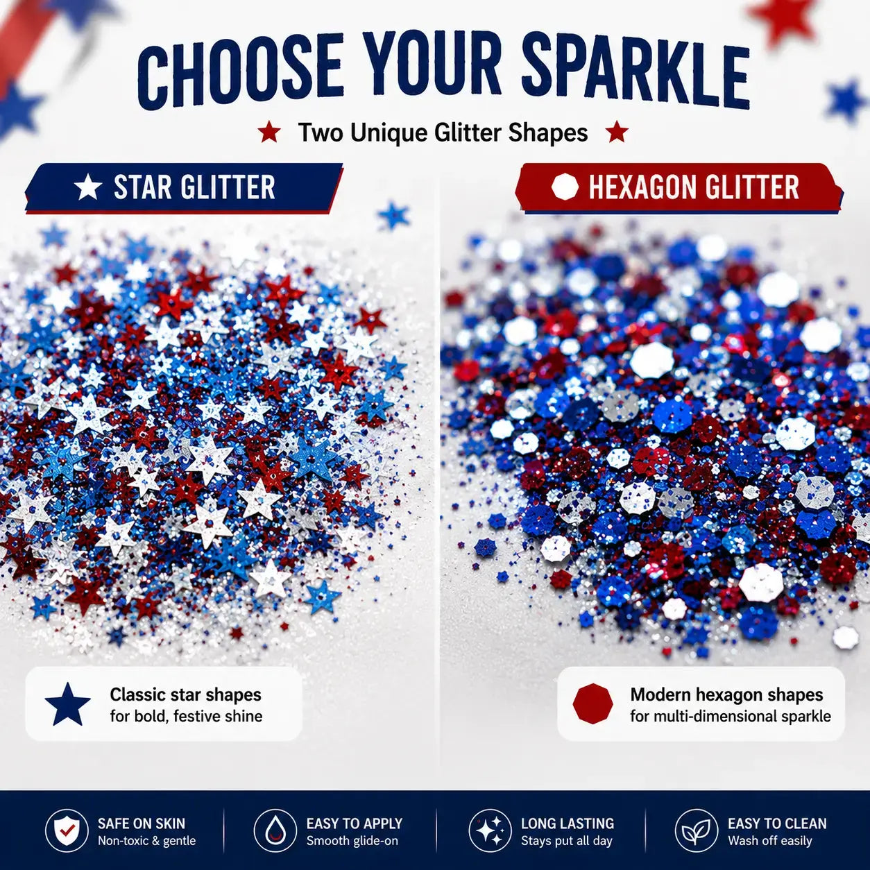 Glitter Stick Red, White and Blue Body Hair Glitter Party Makeup