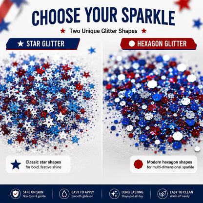 Glitter Stick Red, White and Blue Body Hair Glitter Party Makeup