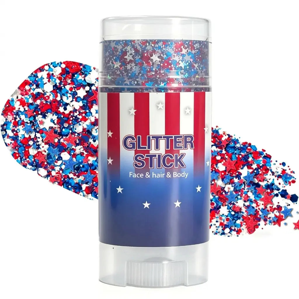 Glitter Stick Red, White and Blue Body Hair Glitter Party Makeup