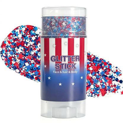 Glitter Stick Red, White and Blue Body Hair Glitter Party Makeup