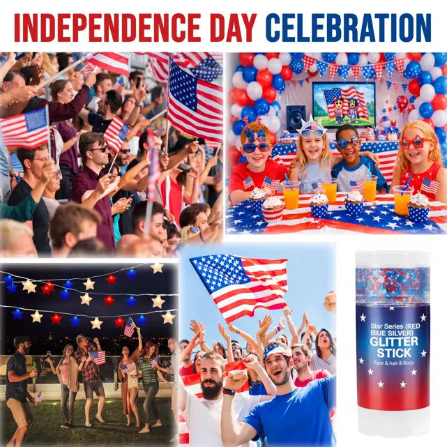 Glitter Stick Red, White and Blue Body Hair Glitter Party Makeup