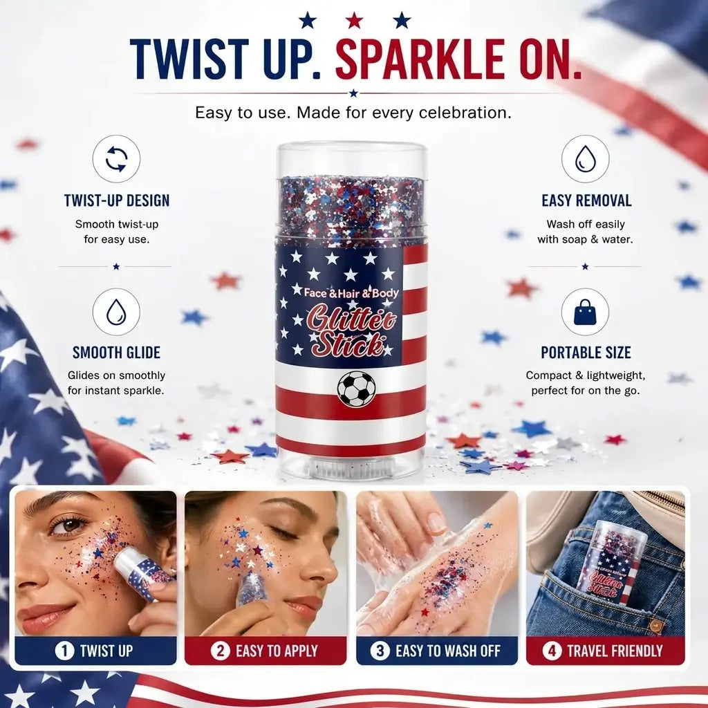 Glitter Stick Red, White and Blue Body Hair Glitter Party Makeup